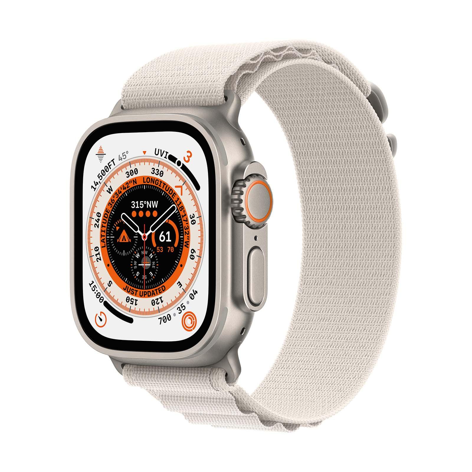 Apple Watch Ultra GPS + Cellular, 49mm Titanium Case with Starlight Alpine Loop image01